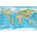 GREAT ART® XXL Poster – Relief Weltkarte – Dekoration Wandbild Gall Projektion Maps-in-Minutes™ Geographie Kartographie aktueller Stand Landkarte Erde 140 x 100 cm