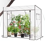 Sekey Gewächshaus Tomatengewächshaus 200x170x77 cm, Begehbarers Tomaten Gewächshaus Foliengewächshaus Balkon Outdoor - Stabil, Winterfest, UV-Beständig, Weiß (Weiß)