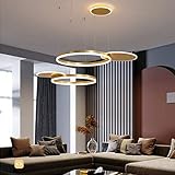 Moderne LED Pendelleuchte Kronleuchter Wohnzimmer Dimmbar mit Fernbedienung Kreativ Pendellampe Rund 5 Ringe Hängeleuchte Metall Acryl Hängelampe Esszimmer Lampe Wohnzimmer Leuchte 80W (A-golden)