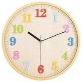 Topkey 12” Silent Round Wall Clock for Children Non-Ticking Colorful Arabic Numerals Easy Read Clock for Living Room, Bedroom,School and Nursery Battery Not Included - Colour Numbers