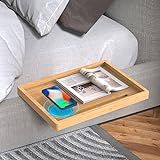PUQU Nachttisch für Bett – Schlafsaal-Bettregal mit Verstecktem Kabellosem Ladegerät – Bambus-Nachttisch für Bett – Bettregal unter Matratze – Etagenbett-Regal für Oberen Schlafsaal mit USB Ladegerät