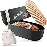 Vezato Brotbox – Nachhaltiger Brotkasten für lange Frische – Extra großer Brotkorb mit Bambusdeckel & Schneidebrett – Nachhaltiger Brotbehälter inkl. Brotsack