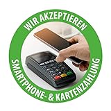 Aufkleber: Kontaktloses Bezahlen per Handy Smartphone möglich | runder Sticker, witterungsfest