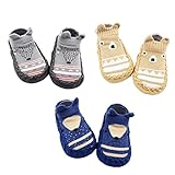 Z-Chen 3 Paar Lauflernschuhe Krabbelschuhe ABS Socken Babyschuhe Antirutsch, Grau + Braun + Dunkelblau, 6-12 Monate