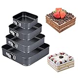 4er Set Kuchenform Springform 22/24/26/28 cm quadratisch,Backform mit Antihaftbeschichtung auslaufsichere Kuchenform quadratisch Backform aus Stahl,Schwarz Flachboden Kuchenformset