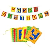 Bausteine - Geburtstagsgirlande Happy Birthday - Girlande für Kindergeburtstag, Party Deko für Jungs und Mädchen, Geburtstagsdeko