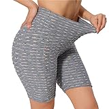 Short Sports Elasticity Yoga Multicolor Fashion Women High Stripe Waist Tight Pants (Gray, M)