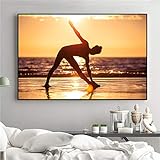 Wandbild Bild Yoga Girl Dance Nordic Poster Leinwand Bilder Moderne Dekoration Home Sunset Sea Beach Charming Women 45x65cm x1 Rahmenlos