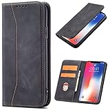 OKZone Kompatibel mit Samsung Galaxy S6 Edge Hülle, Magnet Leder Tasche Handyhülle, Kartenfächer Galaxy S6 Edge Schutzhülle, [Premium PU Leder] Flip Klappbare Magnetische Standfunktion (Schwarz)