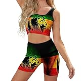 Bagea-Ka Jamaikanische Löwen-Flagge Muster Frauen Yoga Weste Set Workout 2 Stück Outfits Gerippte Gym Kleidung für Frauen Mädchen, Stil, XX-Large