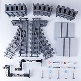 SURD Technik City Schienen Erweiterungsset, mit 4 Linke&Rechte Gabelschienen, Eisenbahn Sets Kompatibel mit Lego City/Wichtigen Marken(170Pcs)