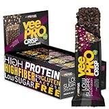 Protein Riegel Vegan DOUBLE CHOCOLATE BROWNIE 12x veePRO CRISP Protein Bar - unglaublich lecker & cremig - 29% Protein pro Riegel - High Fiber, Low Sugar (zuckerarm), 100% sojafrei & glutenfrei 12x70g
