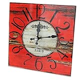 WB wohn trends Wanduhr aus Glas zum Stellen ~ Paris ~ 15 x 15 cm ~ rot weiß Holz ~ Shabby Vintage Uhr