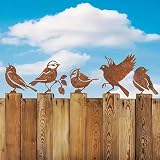 RCVEVCY 5 Stück Gartendeko Rost Vogel,Neu Gartenstecker Rost Deko,Rost Deko für Garten Metall Vogel mit Schraube,für Gartendekoration Frühling Bäume Dek