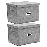 2er Pack Aufbewahrungsboxen mit Deckel Stoff, Faltbare Aufbewahrungsbox Groß, Stackable Storage Boxes for Toys und kleiderboxen Aufbewahrung, Verstauboxen Waschbar - Grau