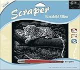 MAMMUT 137002 - Kratzbild, Motiv Leopard, silber, glänzend, quer, Komplettset mit Kratzmesser und Übungsblatt, Scraper, Scratch, Kritzel, Kratzset für Kinder ab 8 Jahre