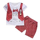 Niunu Kleinkinderbaby Jungen Bogen T-Shirt-Töpfe Hosen und Hosen Outings Kleidung Set Taufbekleidung Für Baby Jungen (Red, 90)