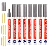 Fugenstift Grau, 8 Stück Fliesenfugenstift mit Ersatzspitze, Fugen Reparatur Stift, Wasserfester Laminat Stift, FugenmöRtelstift Ideal zur Reparatur von Fliesenfugen in Bad und Kü
