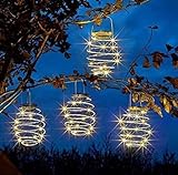 4 x Solar-Spirallichter, kreative Eisenkunst-Laternen, wasserdichte Solar-Hängelaternen, dekorativ, LED-Hängelampe für den Außenbereich, Garten, Terrasse, Veranda