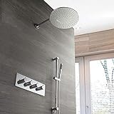 MZXUN Thermostat-Duschset zur Wandmontage, Kupfer-Duscharmatur, 30 cm, rundes Duschsystem, 2 Modi, mit Hebestange, silberfarben