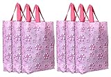 Kuber Industries Wiederverwendbare Einkaufstasche mit Griff, Vliesstoff, Geschenktasche, Goodies Tasche, Werbetasche für Geburtstag, Party, Hochzeit, 6 Stück, Blume (Pink)
