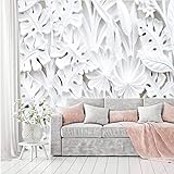 murimage Fototapete Blumen 3D Weiß 366 x 254 cm inklusive Kleister Pflanzen Tapete Stuck Relief Gips Muster Schlafzimmer Wohnzimmer Wohnung