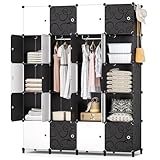 HOMIDEC Kleiderschrank, Tragbarer Regalsystem, 20 Würfel Schrank aus Kunststoff mit 3 Kleiderstange, Schlafzimmerschrank kleiderschrank Weiss für Schlafzimmer,180 x 145 x 45