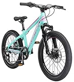 BIKESTAR Kinder Fahrrad Aluminium Mountainbike 7 Gang Shimano, Scheibenbremse ab 6 Jahre | 20 Zoll Kinderrad MTB | Mint Pink