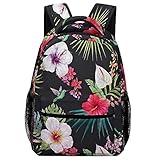 Yaxinduobao Verstellbarer tropischer roter Hibiskus-Blumen-Blumenschwarzer Rucksack-Spaß-Basis-Sackpack für Unisex-Computertasche mit großer Kapazität oder Buch, Kleidung