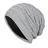 LOIJMK Hut mit Strickmütze warm Slouch Winter-Männerplüsch Mütze weiche Frauen Caps Männer Ausgefallen (Grey, One Size)