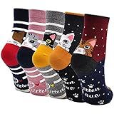 LOFIR Lustige Bunte Socken Damen Tier Muster Niedlich Socken aus Baumwolle Süß Karikatur Kawaii Katze Socken Neuheit Socken Geschenk für Mädchen Damen, Größe 35-41, 5 Paare