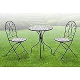 INDA-Exclusiv Mosaik Set 3-teilig Sitzgarnitur Mosaiktisch + 2 Mosaikstühle Steinoptik Sitzgruppe Gartentisch Gartenmöbel B