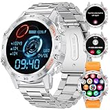 SUNKTA Herren Smartwatch mit Anruf Bluetooth für Android iOS 400 mAh 100+ Sport Modus Männer Smartwatch 2 Armbänder Silber Edelstahl Smartwatch Herren Herzfrequenz Schlaf Gesundheit M