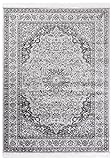 Carpeto Rugs Teppich mit Fransen Orientalisch in Grau Silber - Wohnzimmer Schlafzimmer - Klassisch Orient Muster dicht gewebt - Kurzflor Weiche Viskose - Faser 120 x 170 cm