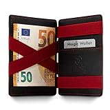 WEST® - Magic Wallet mit Münzfach + Geschenkverpackung - magische Geldbörse kompakt & klein - Trick Geldbörse - extra Starke Geldbänder - dünne Geldbörse mit Münzfach - RFID Schutz (Schwarz-Rot)