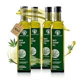 Aura vom Land Bio Premium Hanföl Kaltgepresst – Hanfsamenöl Vegan & Reich an Omega 3-6-9-Fettsäuren – Hochwertiges Speiseöl auch Haaröl/Körperöl – Bio Oil Hemp Oil Made in Germany (4x250ml)
