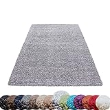 HomebyHome Shaggy Hochflor-Teppich Langflor Wohnzimmerteppich Soft Einfarbig in 14 Farben, Farbe:Hellgrau, Grösse:120x170 cm