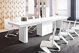 Design Esstisch Tisch HE-777 Weiß Hochglanz XXL ausziehbar 140 bis 332 cm