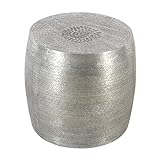 Casa Moro Orientalischer Hocker Ayoub Silber aus Aluminium mit Hammerschlag | Beistelltisch gehämmert modern Sofatisch rund | Boho Chic Couchtisch | Wohndeko | TSV5000