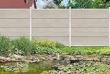 WPC Steckzaun Sichtschutz Zaun Gartenzaun Komplettset | 2 Zaunelemente 180x180cm sand + 3 Pfosten silber | zum Einbetonieren