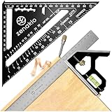 Zimmermannswinkel 12-IN-1 - Komplettes Set mit Anschlagwinkel (Set of 2) - Schreinerwinkel Metall 185mm + Schmiege Anreißwerkzeug 300mm - Winkel Holzbearbeitungswerkzeug - Mit Wink