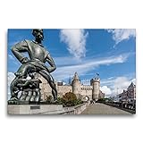 CALVENDO Premium Textil-Leinwand 75 x 50 cm Quer-Format Der „Lange Wapper“ von Alber Poels vor dem Schloss „Het Steen“ in Antwerpen, Leinwanddruck von Ingo Gerlach