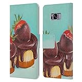 Head Case Designs Offizielle Myroslava Voloschuk Mini Käsekuchen Mit Erdbeeren Desserts Leder Brieftaschen Handyhülle Hülle Huelle kompatibel mit Samsung Galaxy S8+ / S8 Plus
