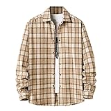 Jubaton Lose Flanell Plaid Revers Colorblock Cardigan Herrenhemden Langarmshirts Mode Bequem Lässig Hübsches Geschäft XL
