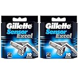 Gillette Sensor Excel Rasierklingen - 20 Ersatzklingen für Herren Nassrasierer mit schwenkbarer Doppelklinge - Doppelpack (2x10 Rasierklingen Set)