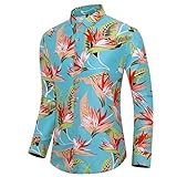 HIYOPY Hawaii-Hemd, Blumendruck, lässig, Herren, übergroß, langärmelig, Kleid Hemden, Hellblau1, M