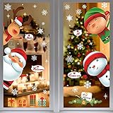 MSQ 2 Blätter Weihnachtsdeko Aufkleber Fensterbilder Fenstersticker Weihnachtsmann Fensterdeko, Weihnachten Winter Dekoration für Türen, Schaufenster, PVC Fenstertattoo Set