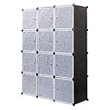 Mondeer Schrank Würfel 184 x 37 x 147 cm, Tragbar, Modular, mit Stange zum Selbermachen, Kleiderschrank, Kombiniert, Platzsparend, Kunststoff, Organizer, Würfel, Garderobenständer, 12 Würfel, Schw