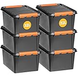 SmartStore Aufbewahrungsboxen mit Deckel, groß – 6er-Set zur Werkzeugaufbewahrung – robuste Box mit 32 l – ineinander und übereinander stapelbar – BPA-freier Kunststoff – 50 x 39 x 26 cm – schw