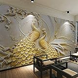 XHXI 3D-Stereo-Relief, goldener Pfau, Wandbild, selbstklebende Wandfarbe, wasserfester Leinwandaufkleber Wohnzimmer fototapete 3d Tapete effekt Vlies wandbild Schlafzimmer-150cm×105cm